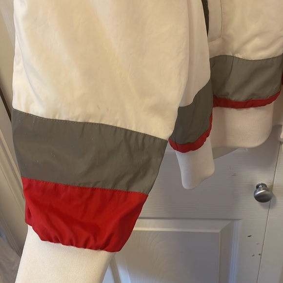BURBERRY Logo Patch Zip-up Nylon Track Jacket In White Red Reflective oversize L - Picture 7 of 10